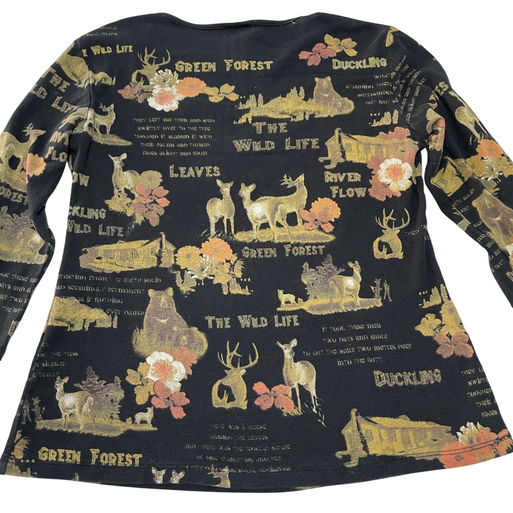Jess Jane Wild Life AOP Graphic Long Sleeve Top Shirt Womens Small Rustic Y2K